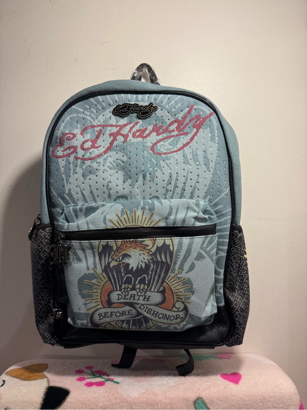 Ed Hardy Backpack Denim Death Before Dishonor NWT
